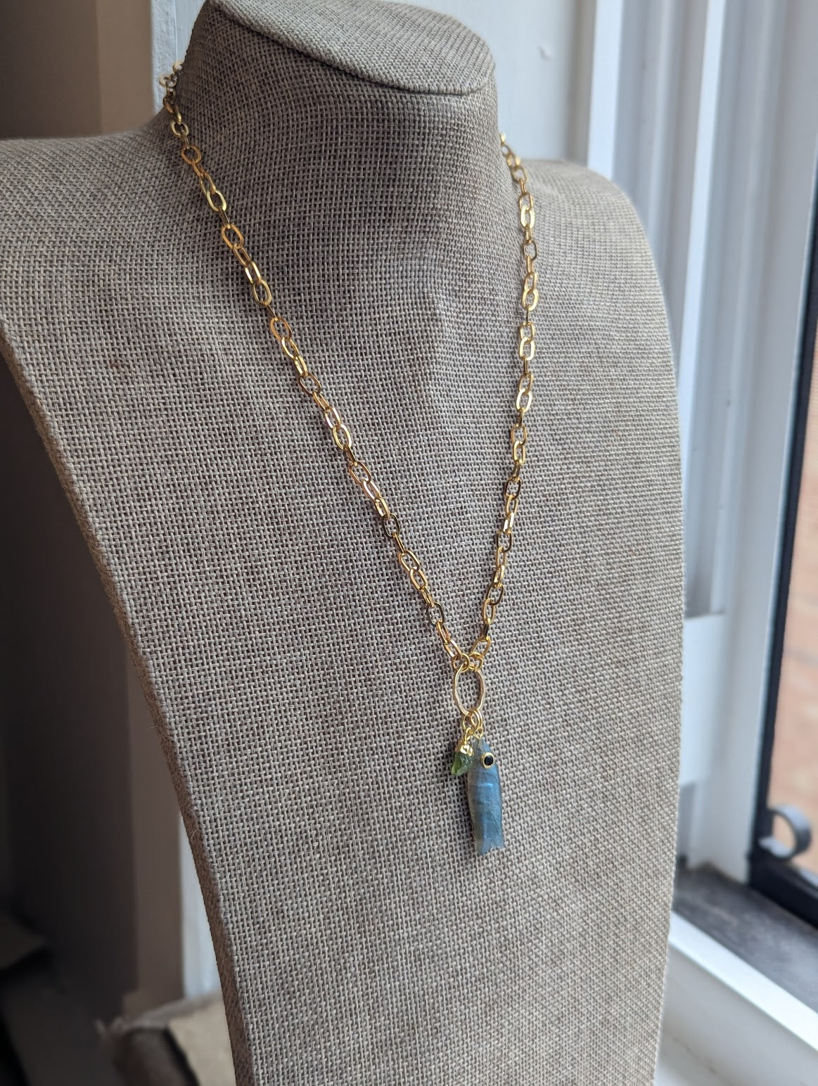 Labradorite Fishy Gold Necklace