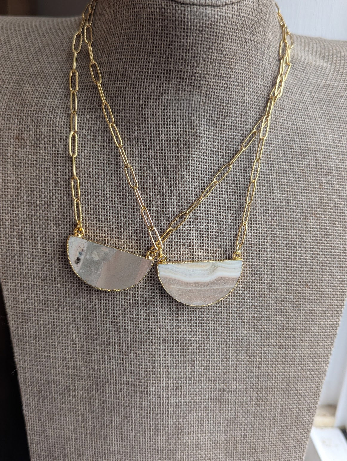 Jasper Half Moon Gold Paperclip Necklace (Various Styles Available)