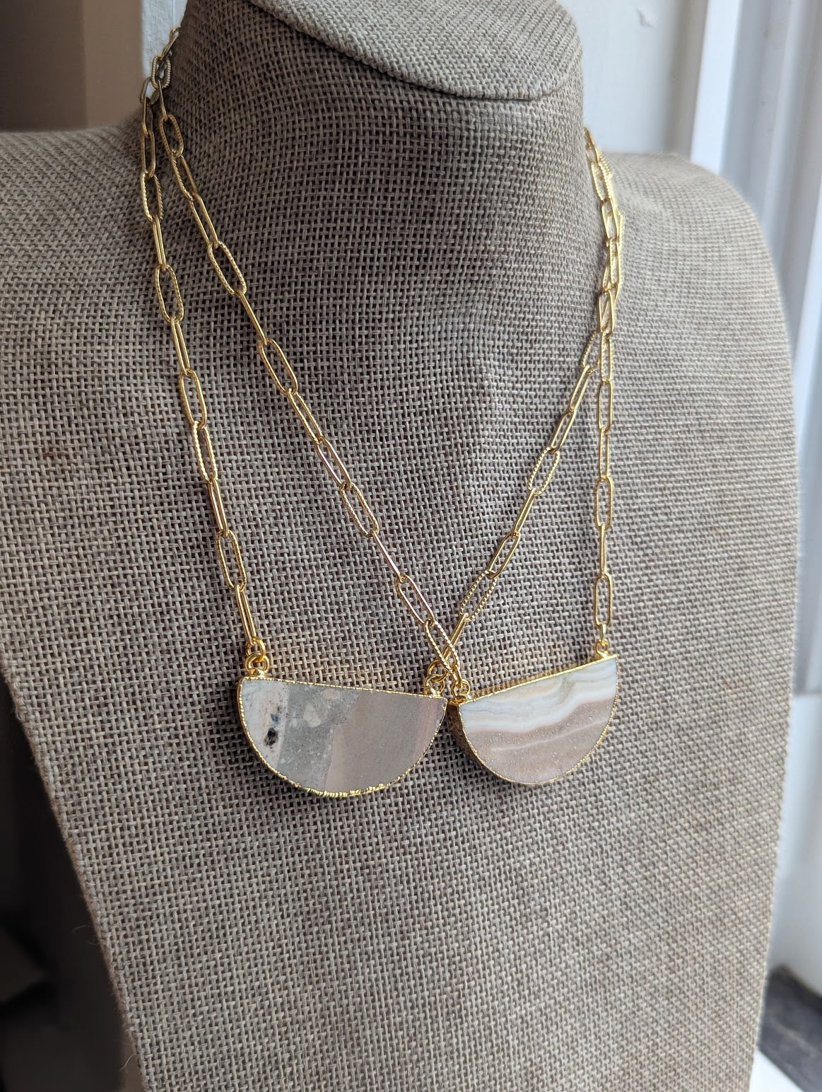 Jasper Half Moon Gold Paperclip Necklace (Various Styles Available)