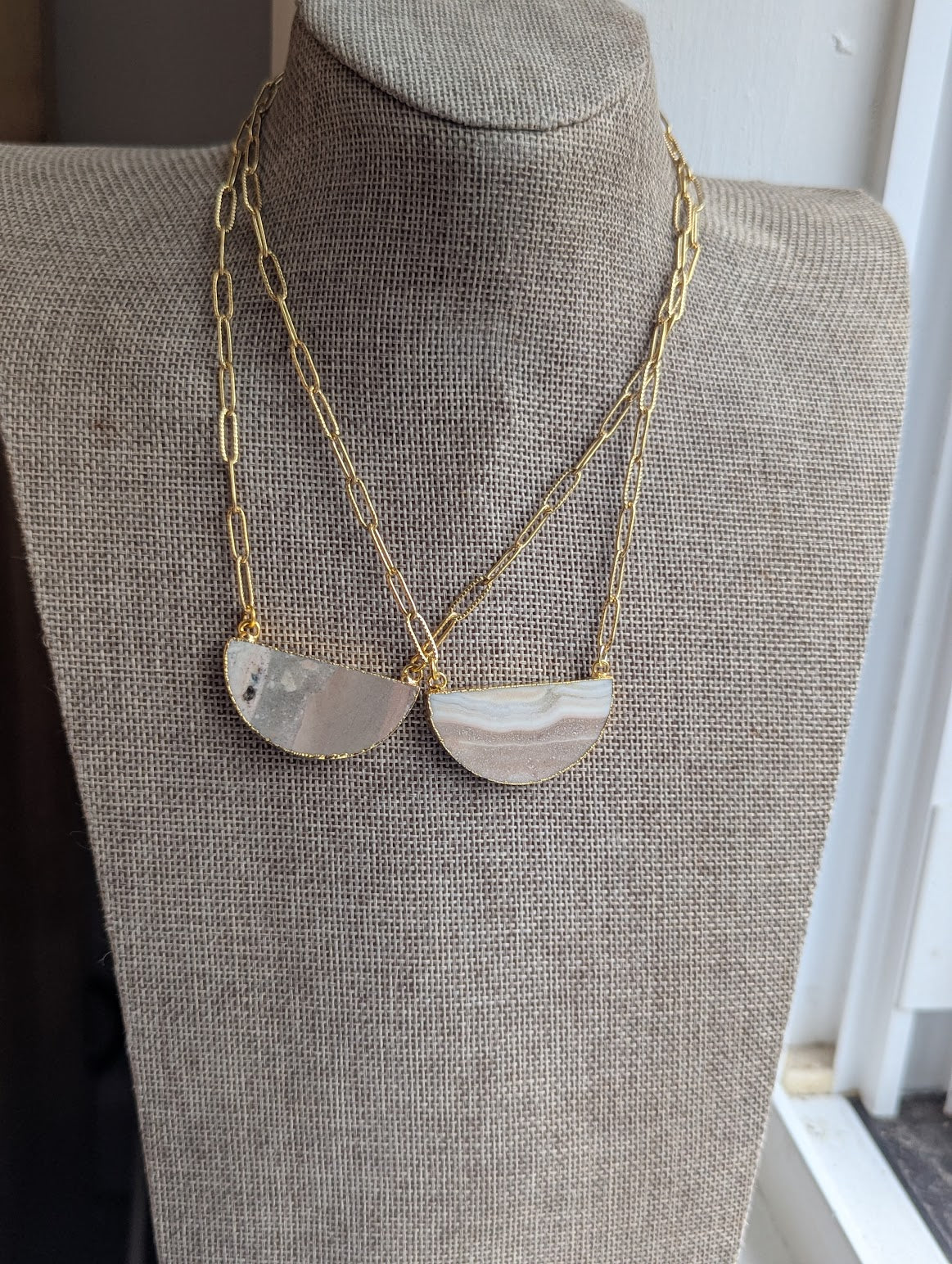 Jasper Half Moon Gold Paperclip Necklace (Various Styles Available)