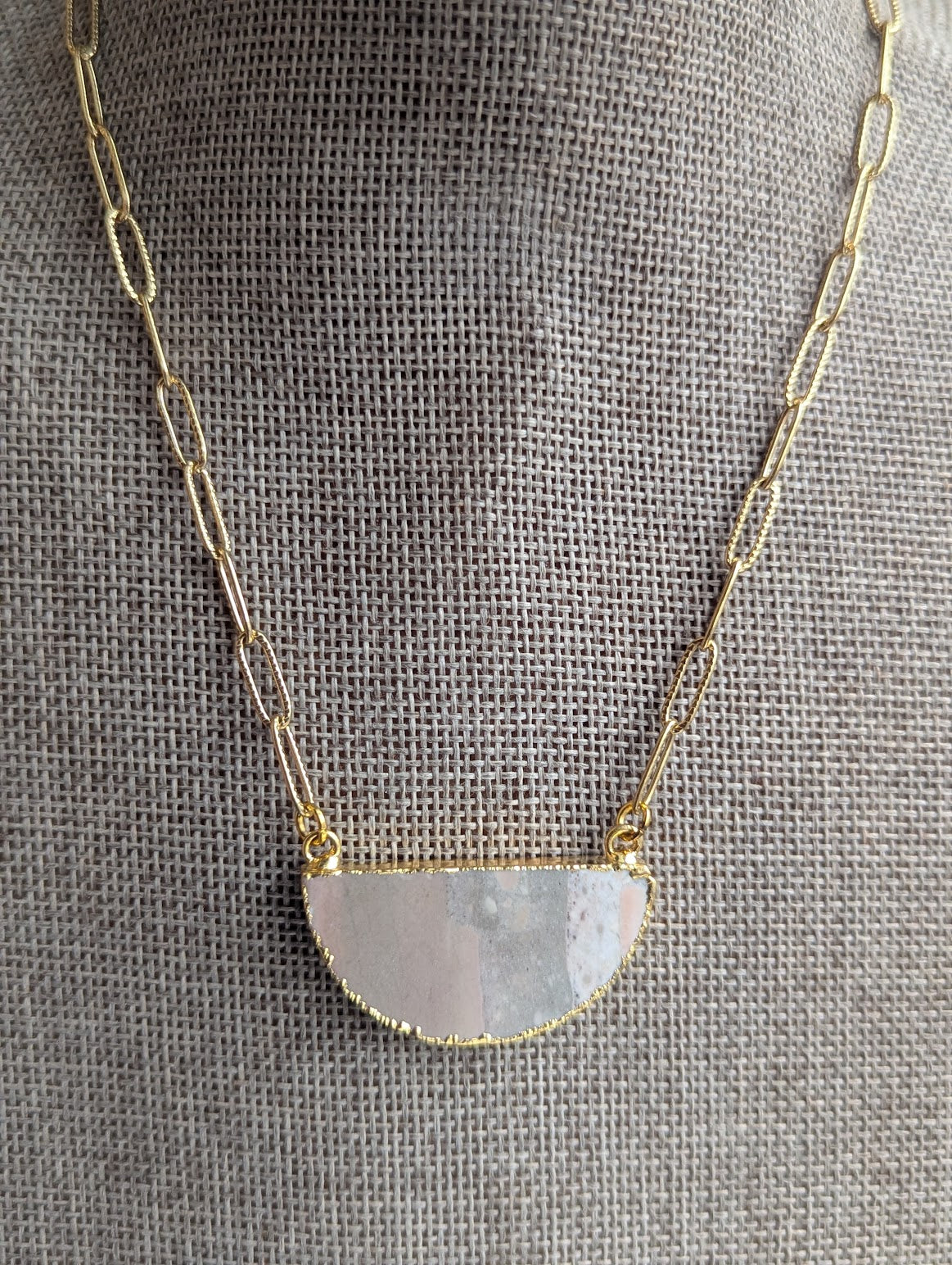 Jasper Half Moon Gold Paperclip Necklace (Various Styles Available)