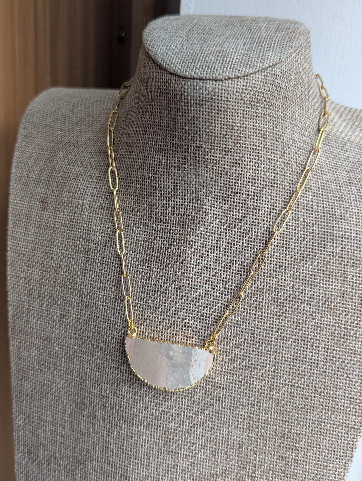 Jasper Half Moon Gold Paperclip Necklace (Various Styles Available)