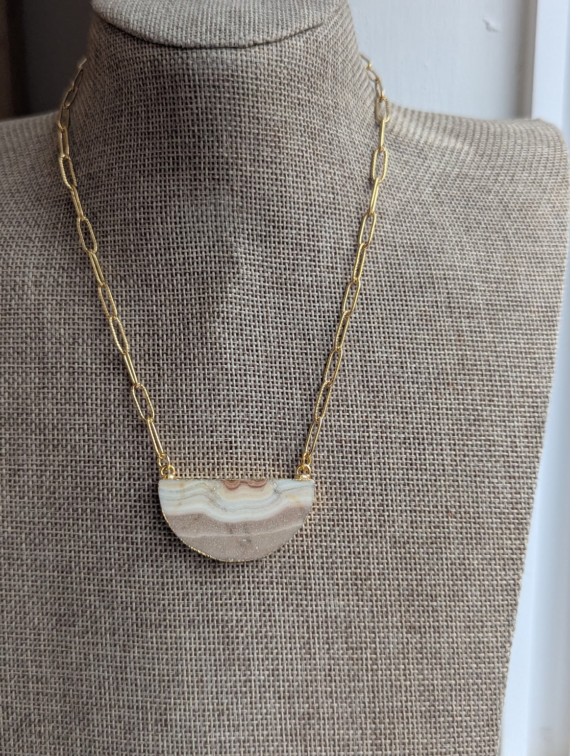 Jasper Half Moon Gold Paperclip Necklace (Various Styles Available)