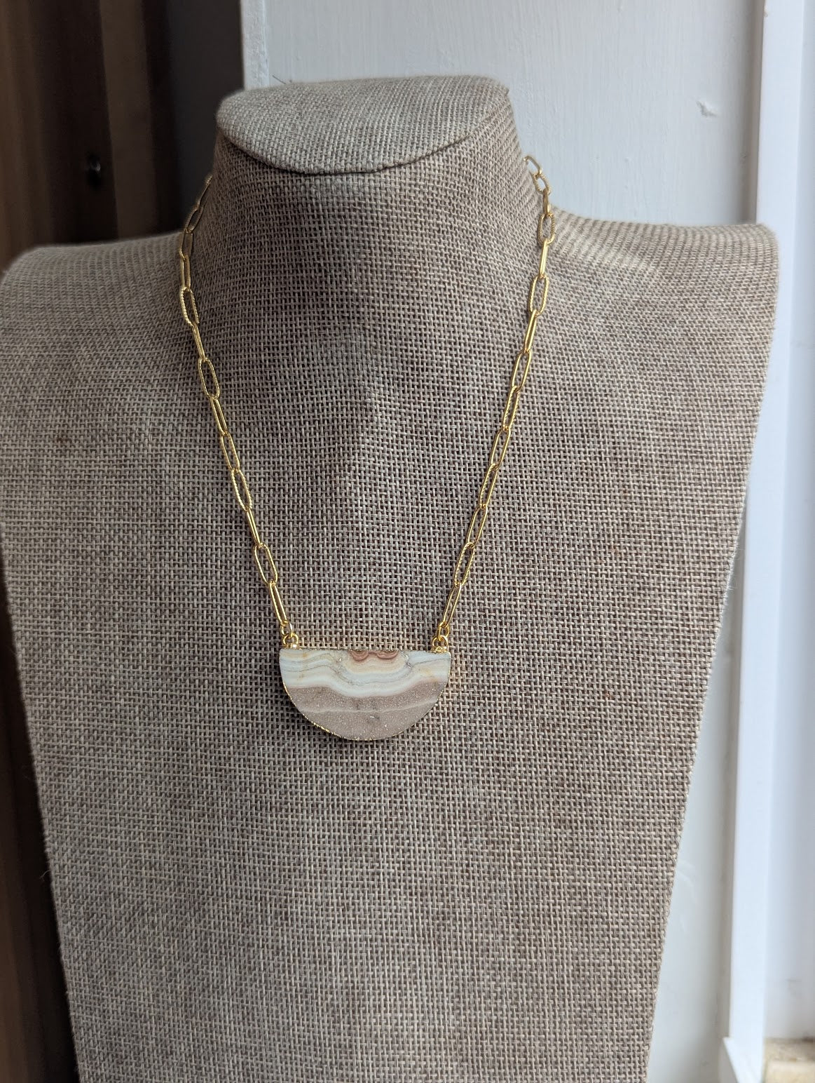 Jasper Half Moon Gold Paperclip Necklace (Various Styles Available)