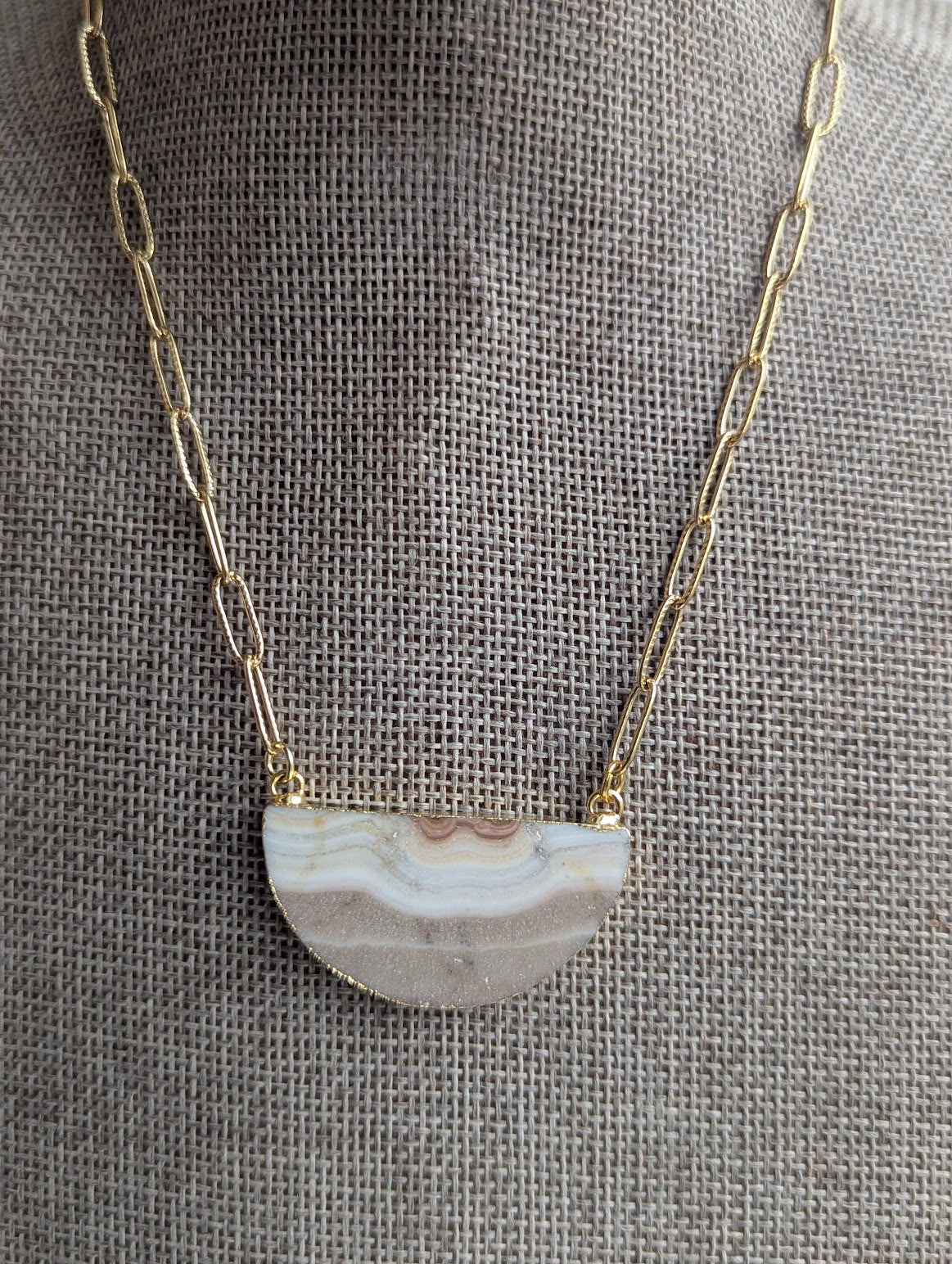 Jasper Half Moon Gold Paperclip Necklace (Various Styles Available)