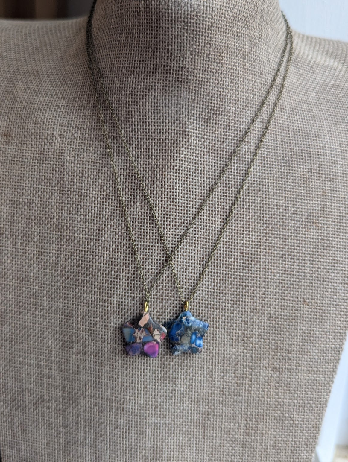 Sea Sediment Jasper Star Brass Necklace (Various Colors Available)