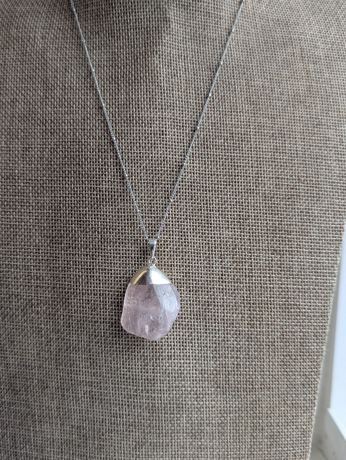 Rose Quartz Pendant on Silver Satellite Chain