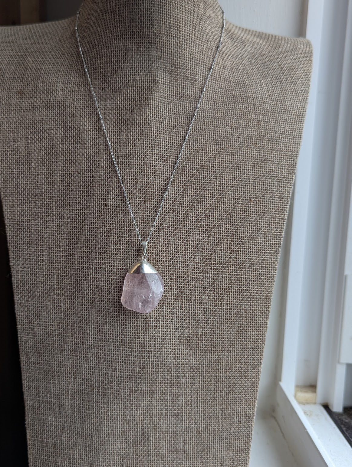 Rose Quartz Pendant on Silver Satellite Chain