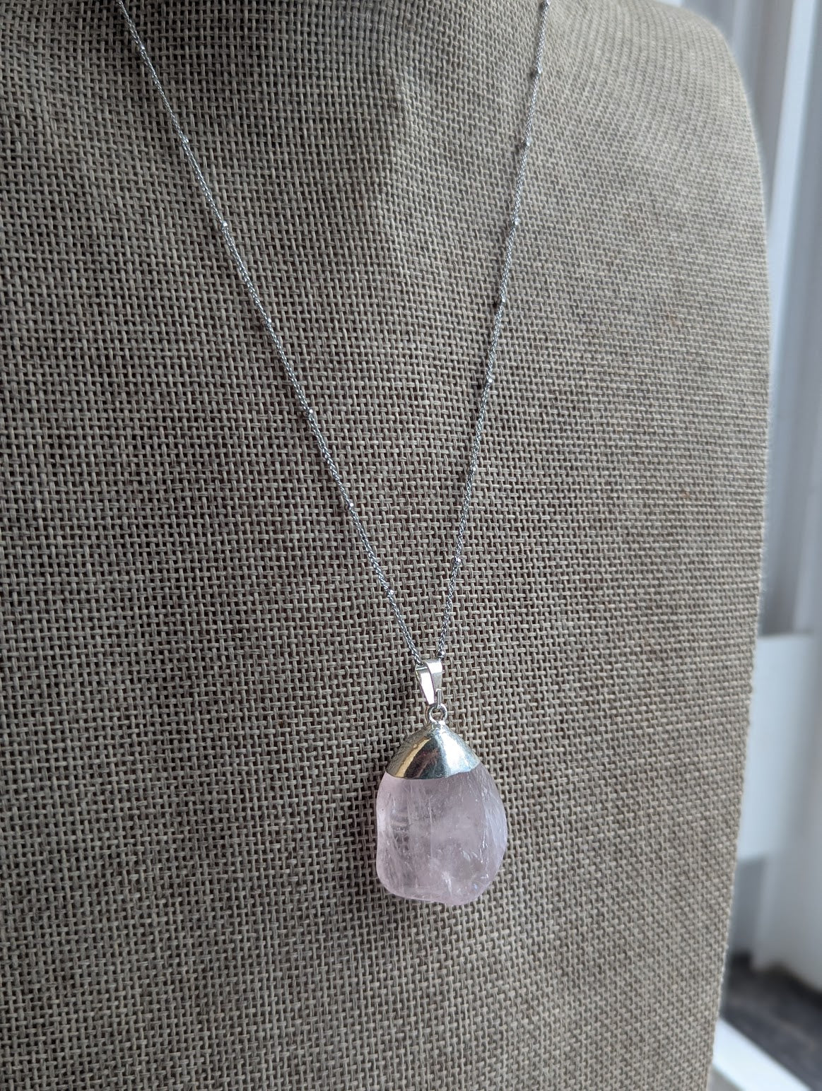 Rose Quartz Pendant on Silver Satellite Chain