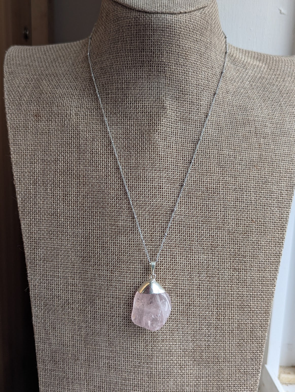 Rose Quartz Pendant on Silver Satellite Chain