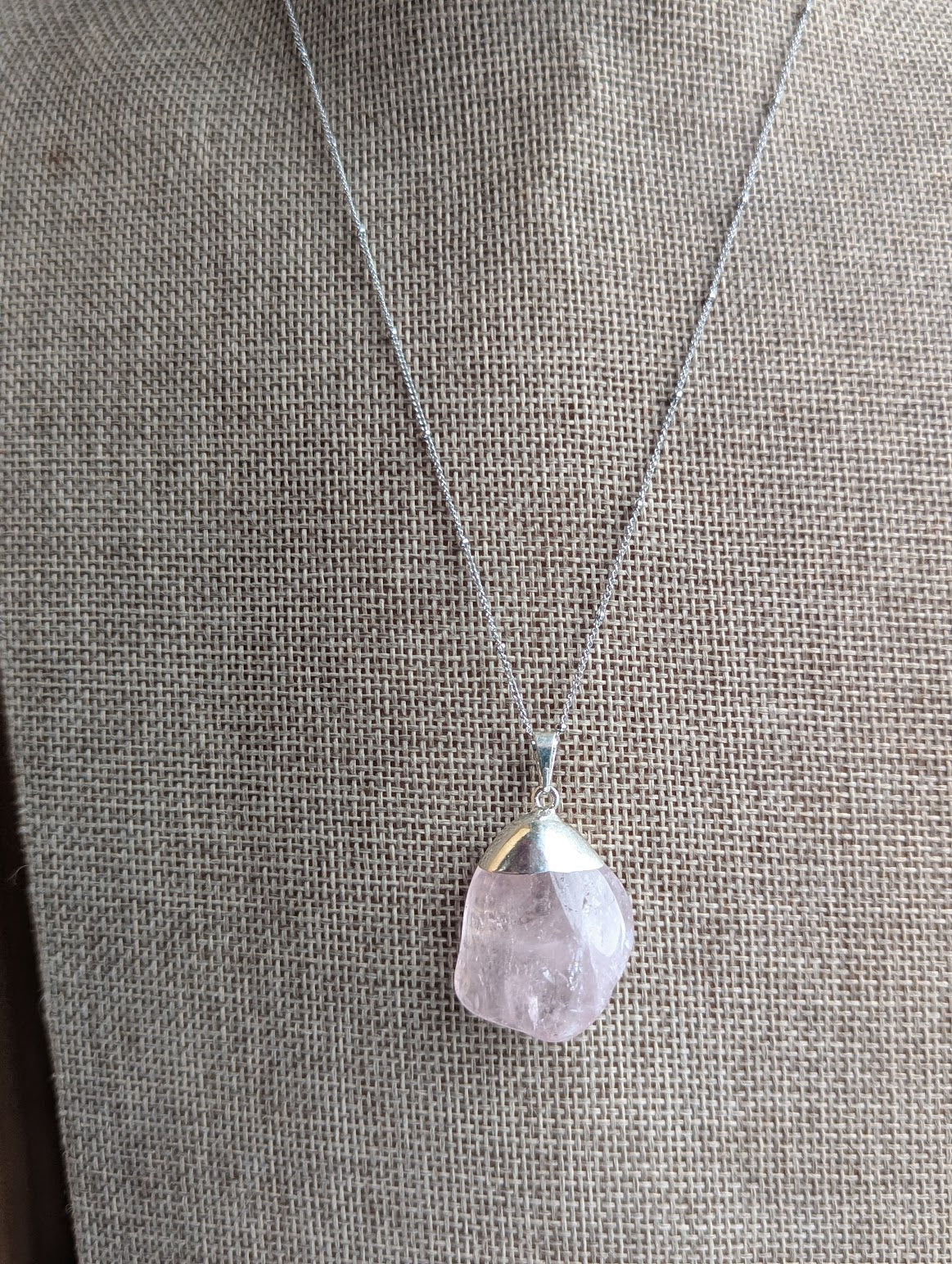 Rose Quartz Pendant on Silver Satellite Chain