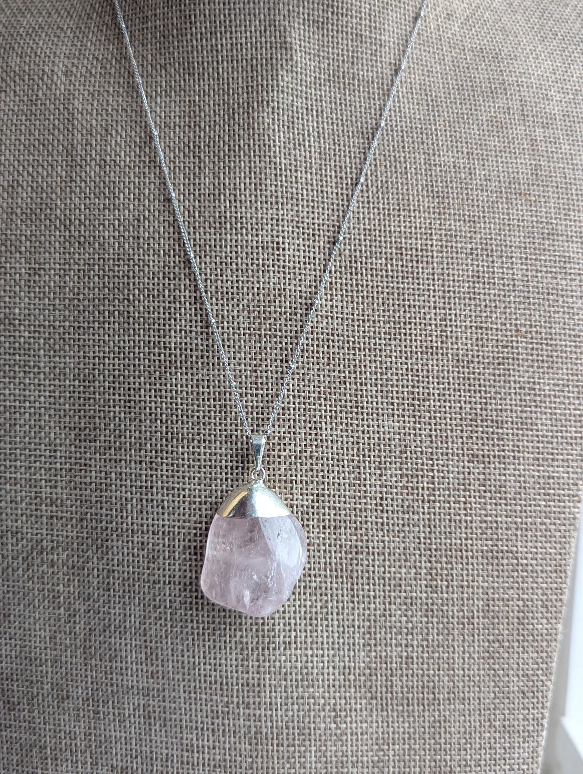 Rose Quartz Pendant on Silver Satellite Chain