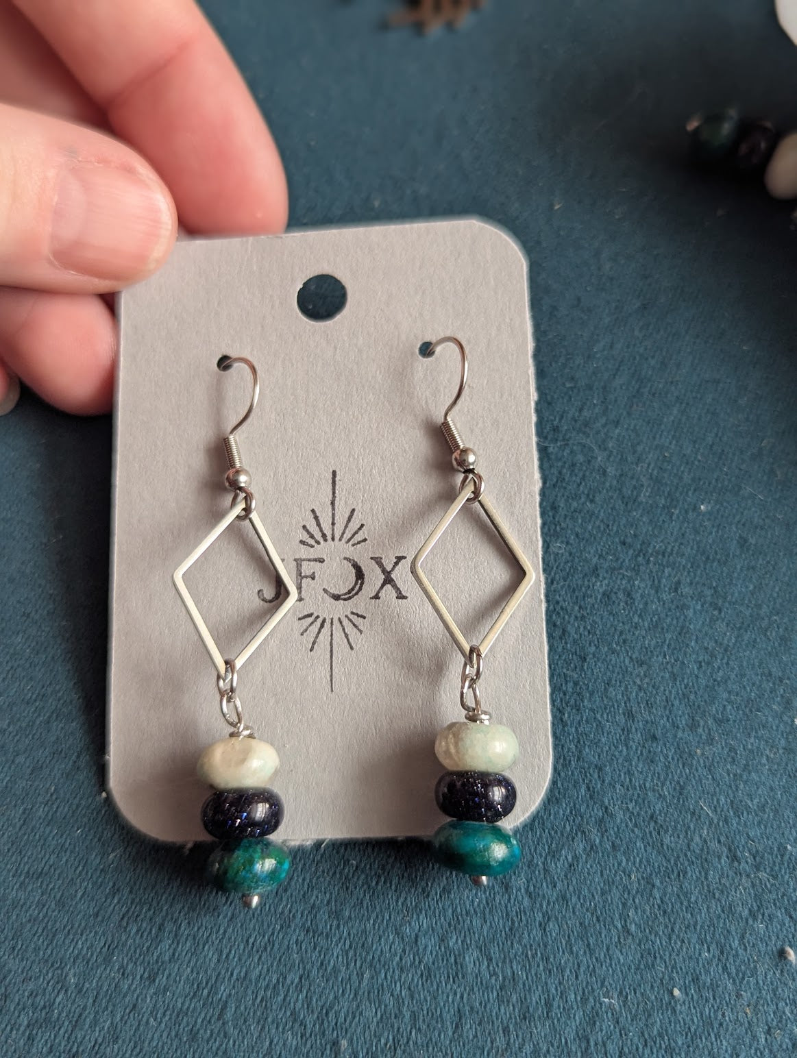 Gemstone Geometric Diamond Silver Earrings