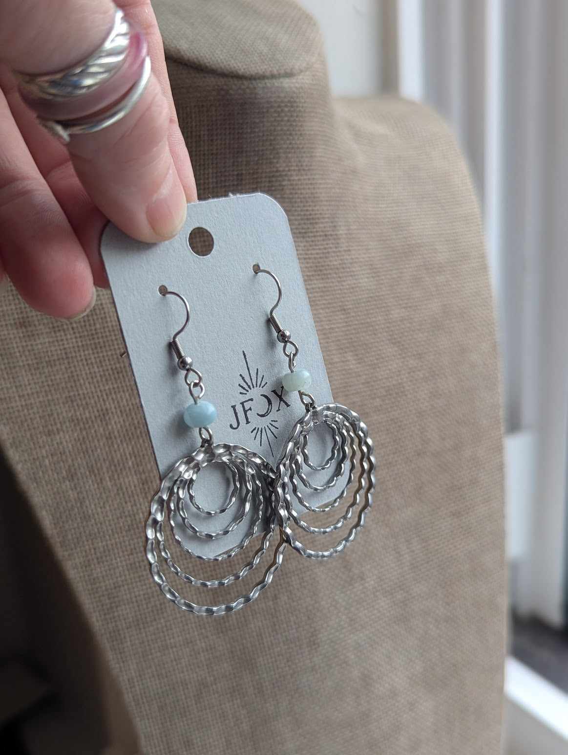 Silver Multi-Circle Aquamarine Stainless Hoops
