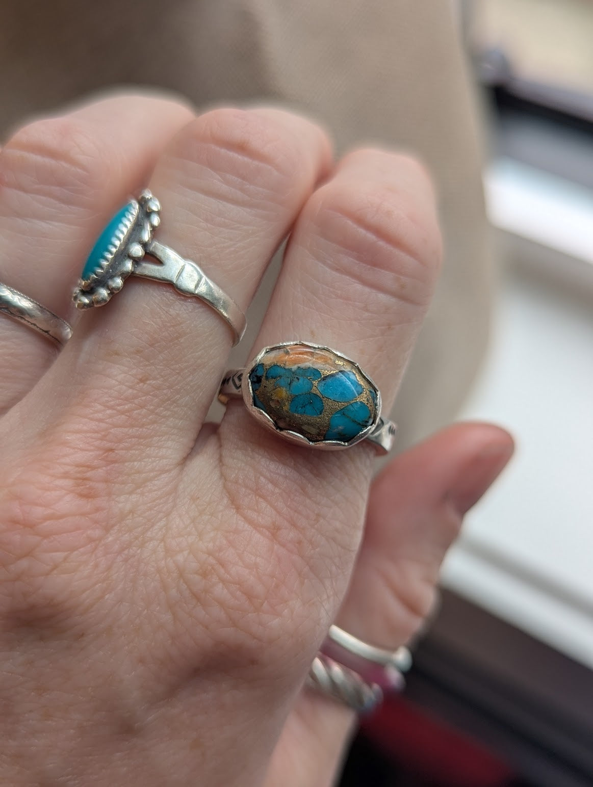 Spiny Oyster Turquoise Oval Silver Ring (Various Sizes Available)