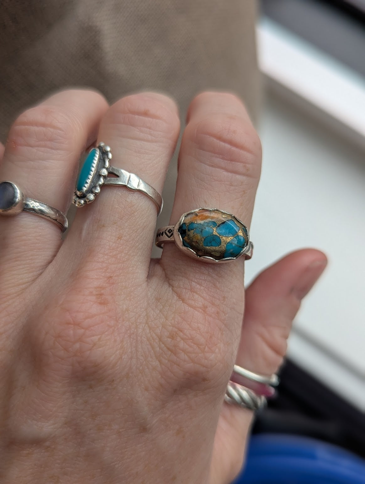 Spiny Oyster Turquoise Oval Silver Ring (Various Sizes Available)