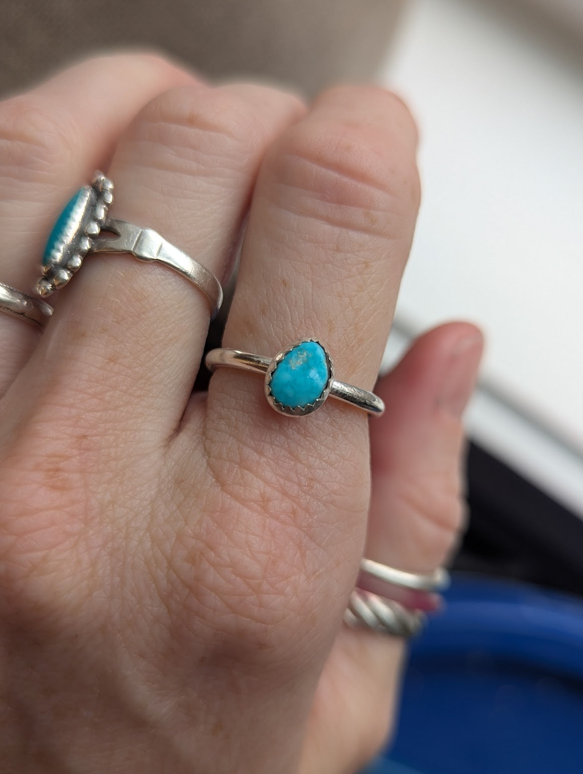 Morenci Turquoise Silver Ring - Size 6