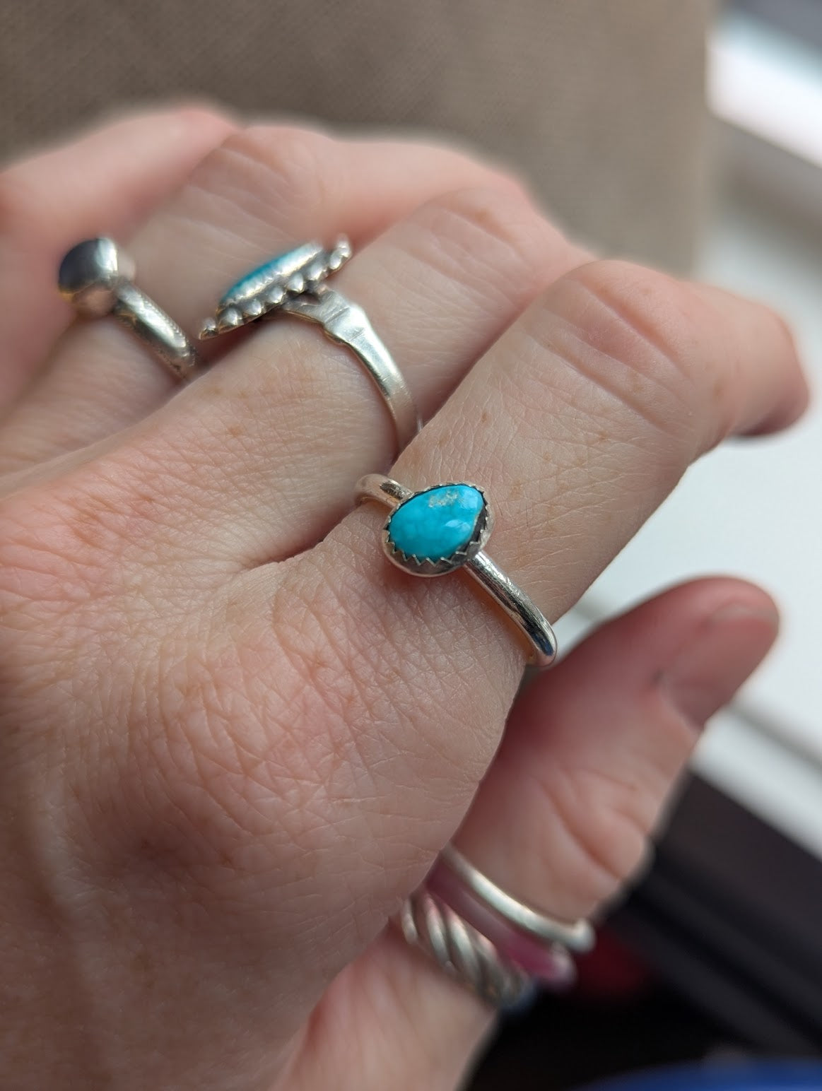 Morenci Turquoise Silver Ring - Size 6