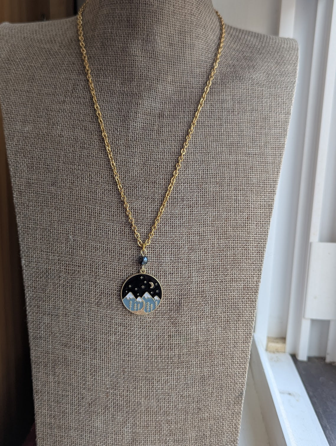 Colorful Enamel Mountainscape Gold Stainless Necklace