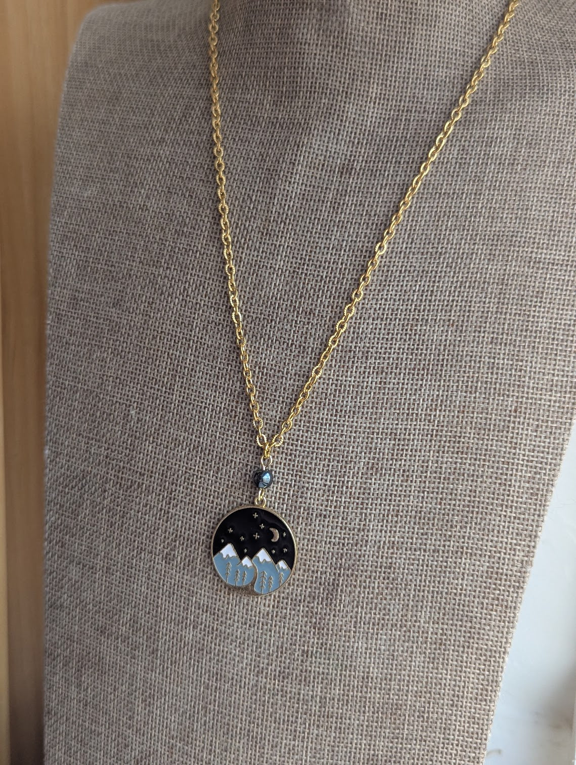 Colorful Enamel Mountainscape Gold Stainless Necklace