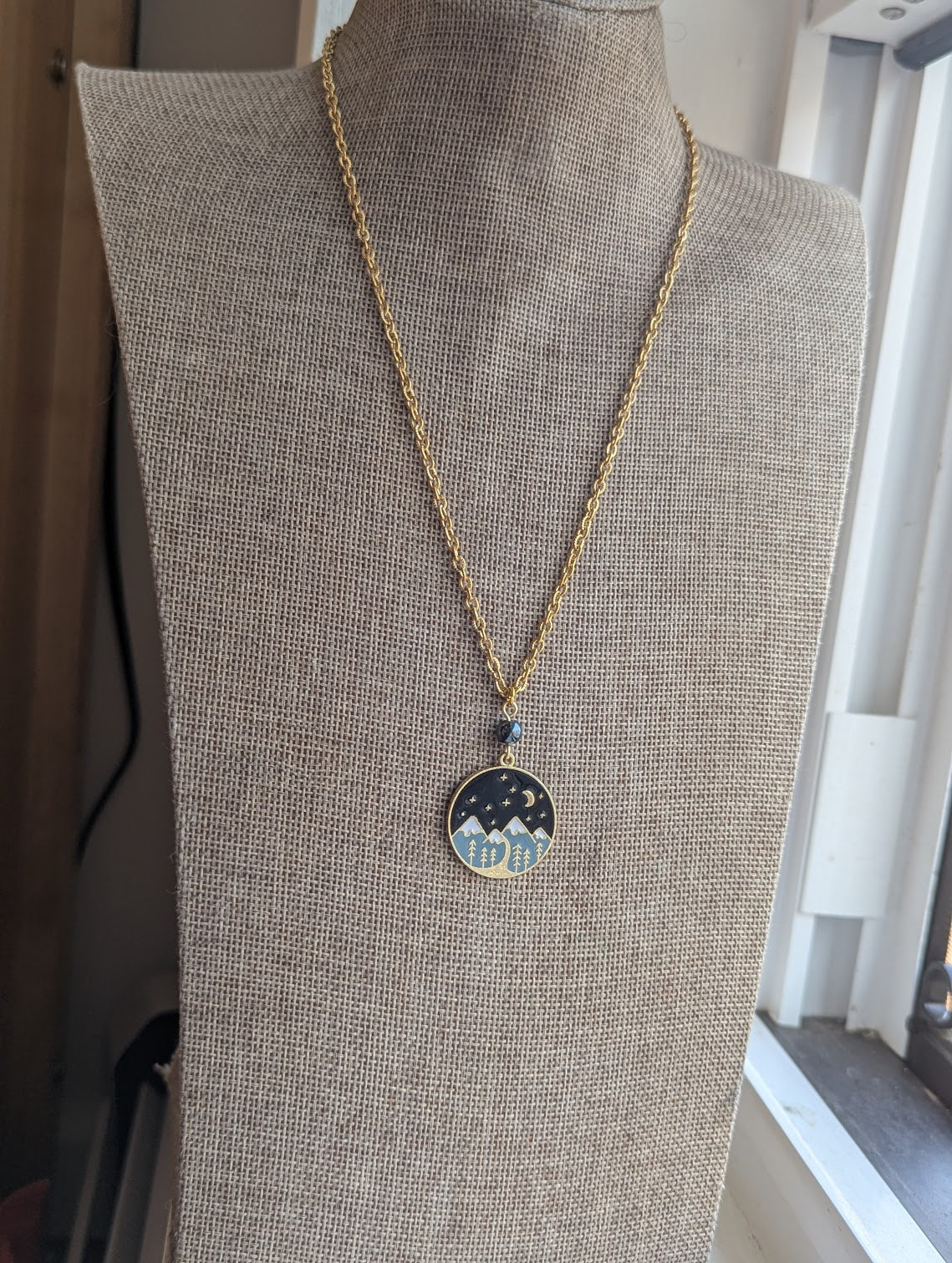 Colorful Enamel Mountainscape Gold Stainless Necklace