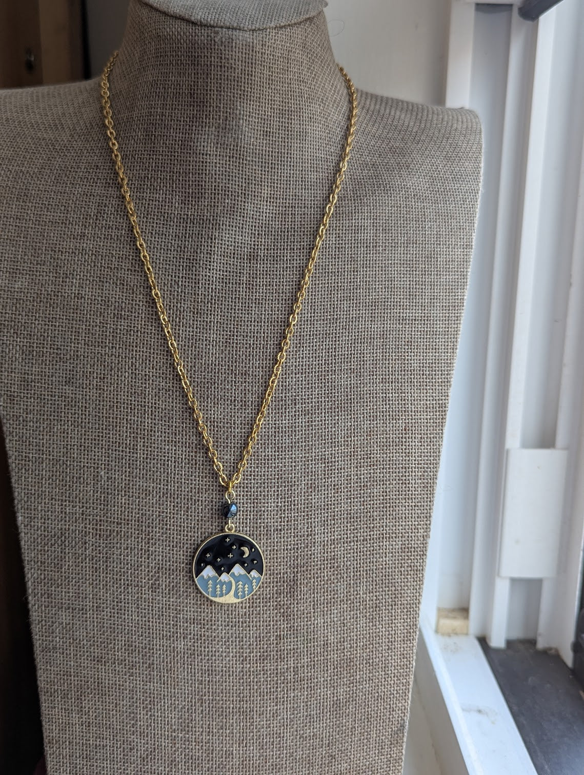 Colorful Enamel Mountainscape Gold Stainless Necklace