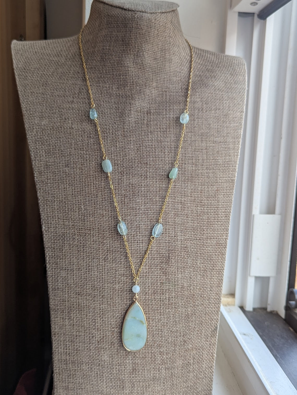 Amazonite and Aquamarine Gold Stainless Necklace