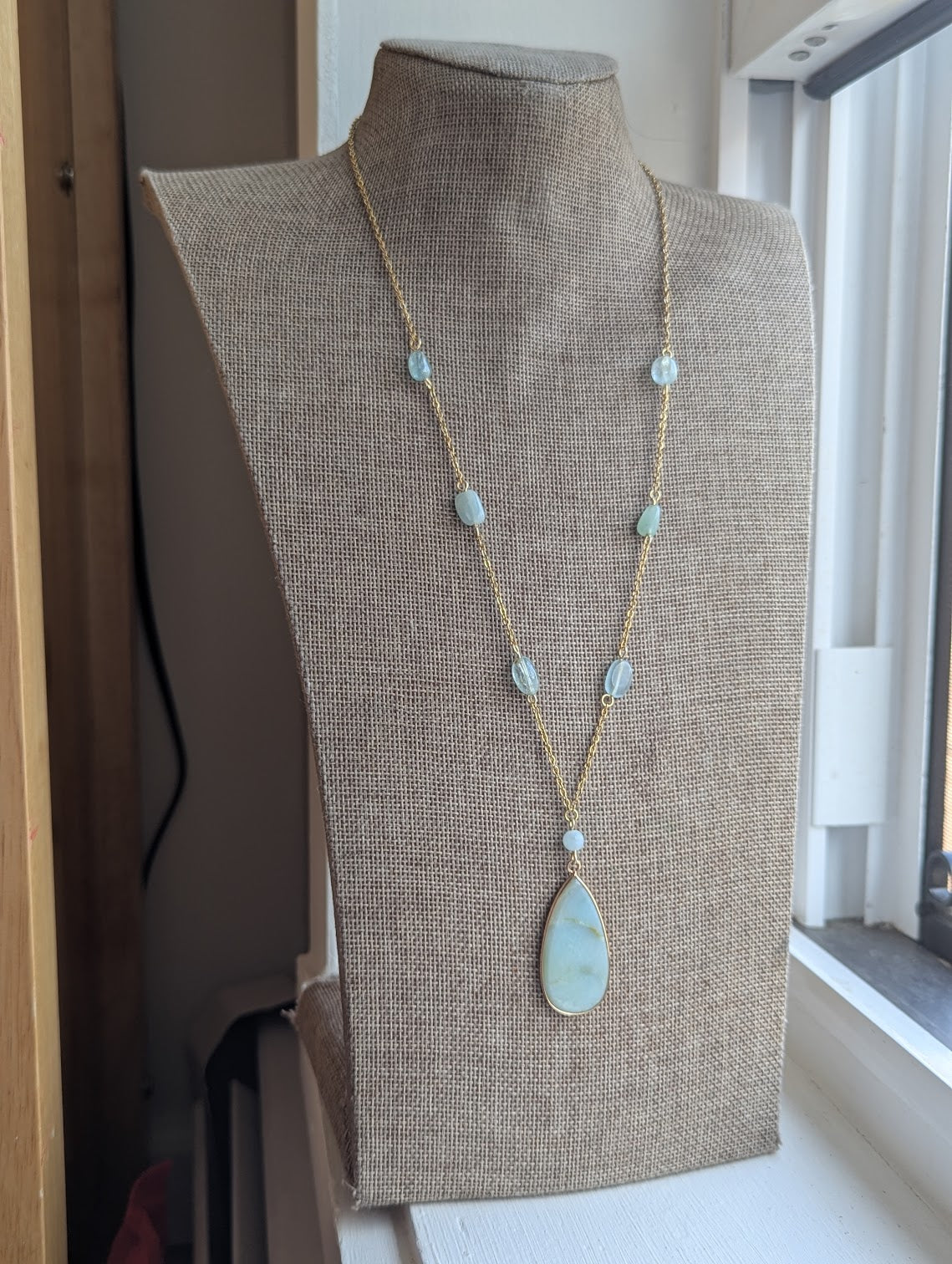 Amazonite and Aquamarine Gold Stainless Necklace