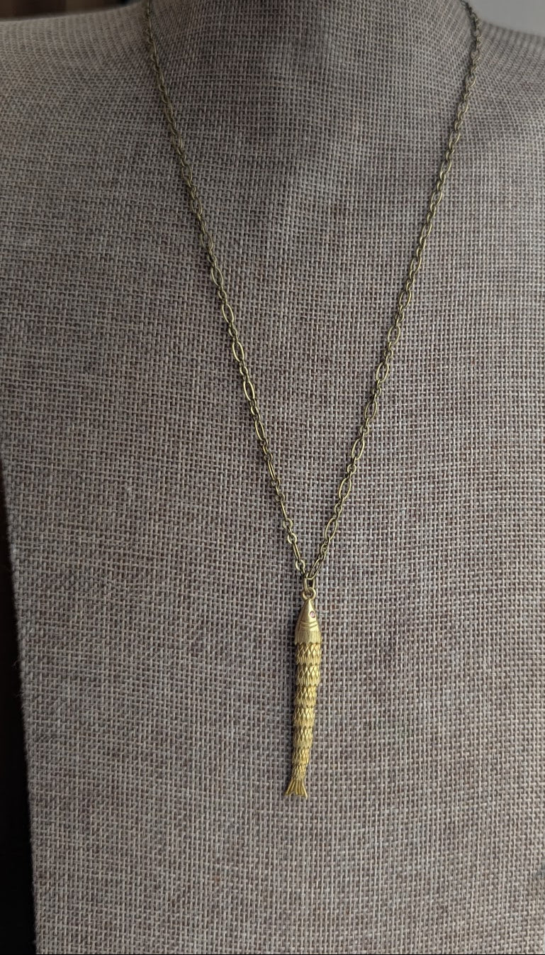 Brass Articulating Fish Necklace