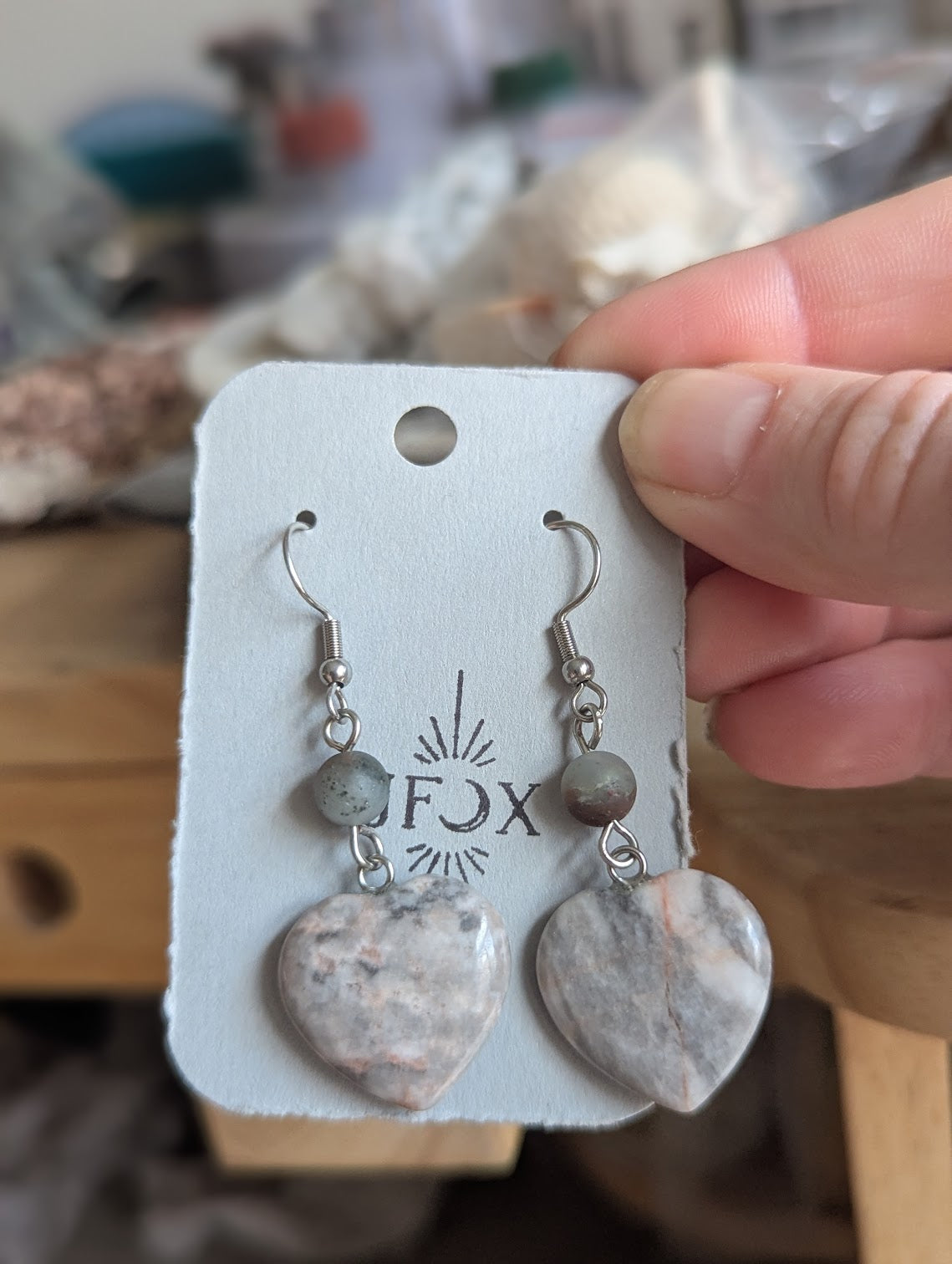 Pink Zebra Jasper Heart Earrings