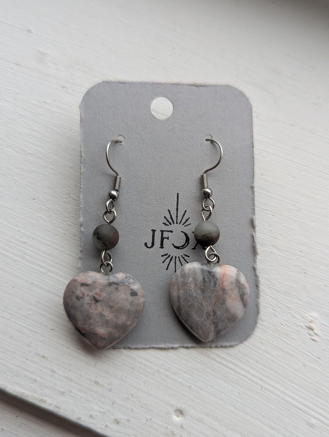 Pink Zebra Jasper Heart Earrings