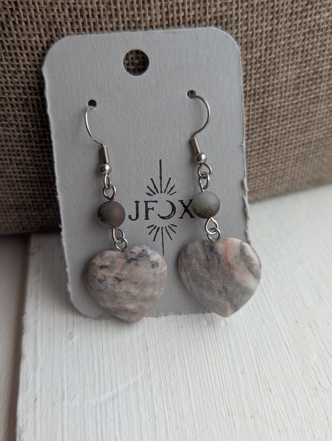 Pink Zebra Jasper Heart Earrings