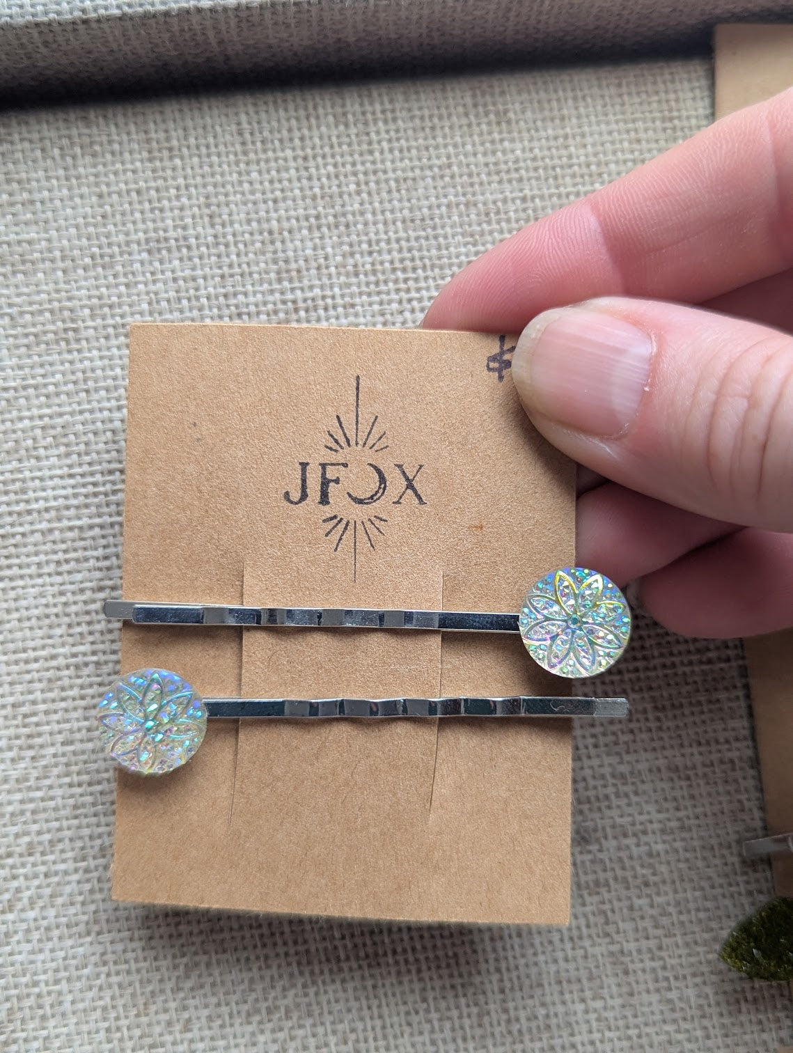 White Glitter Flower Bobby Pins