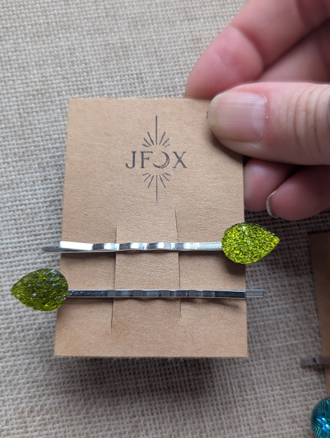Green Druzy Leaf Bobby Pins