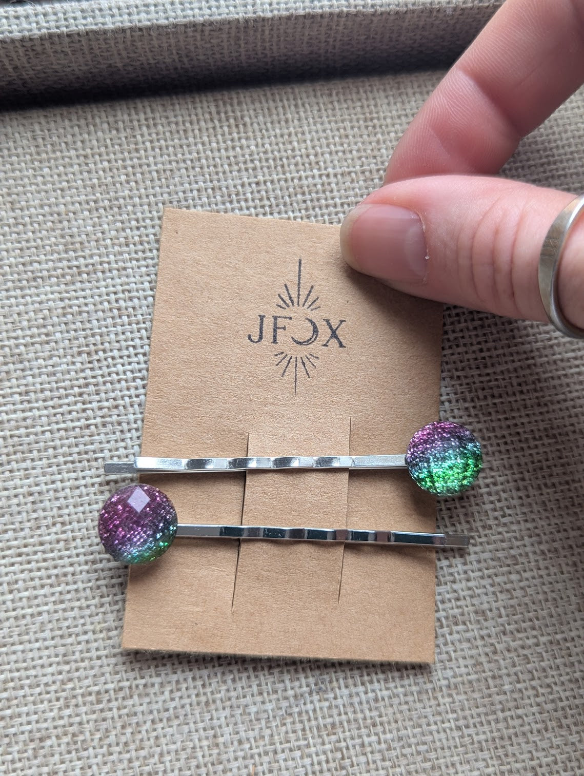 Pink and Green Glitter Bobby Pins