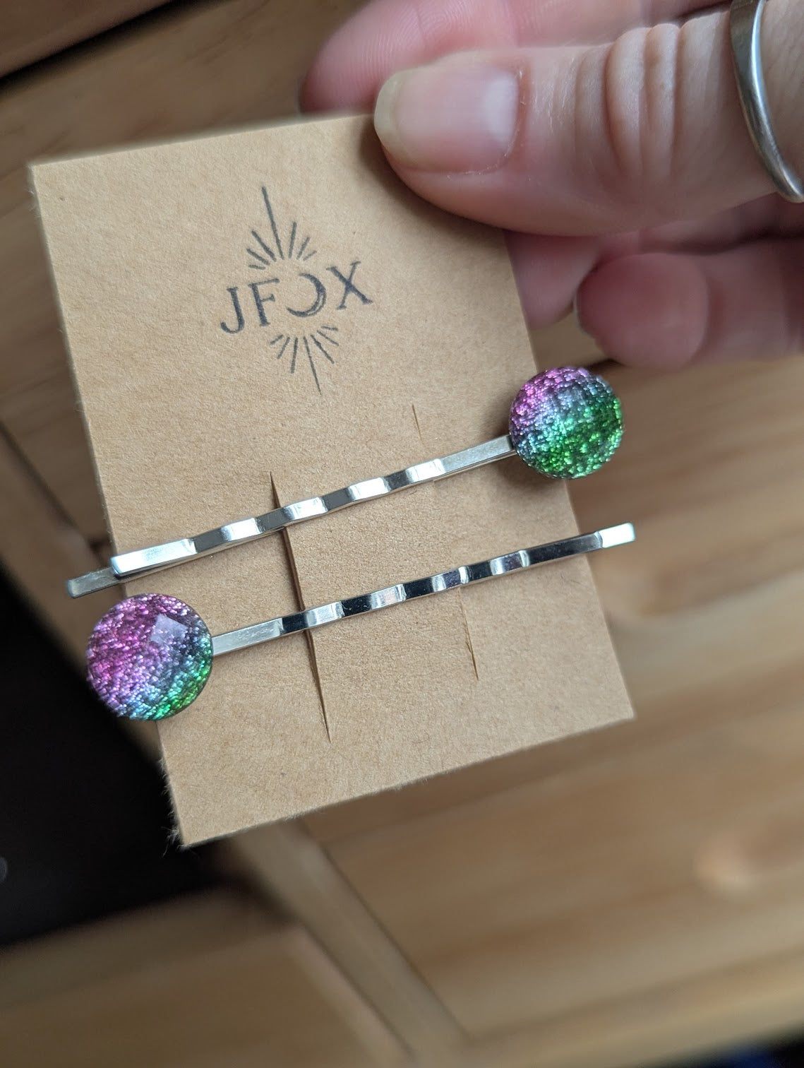 Pink and Green Glitter Bobby Pins