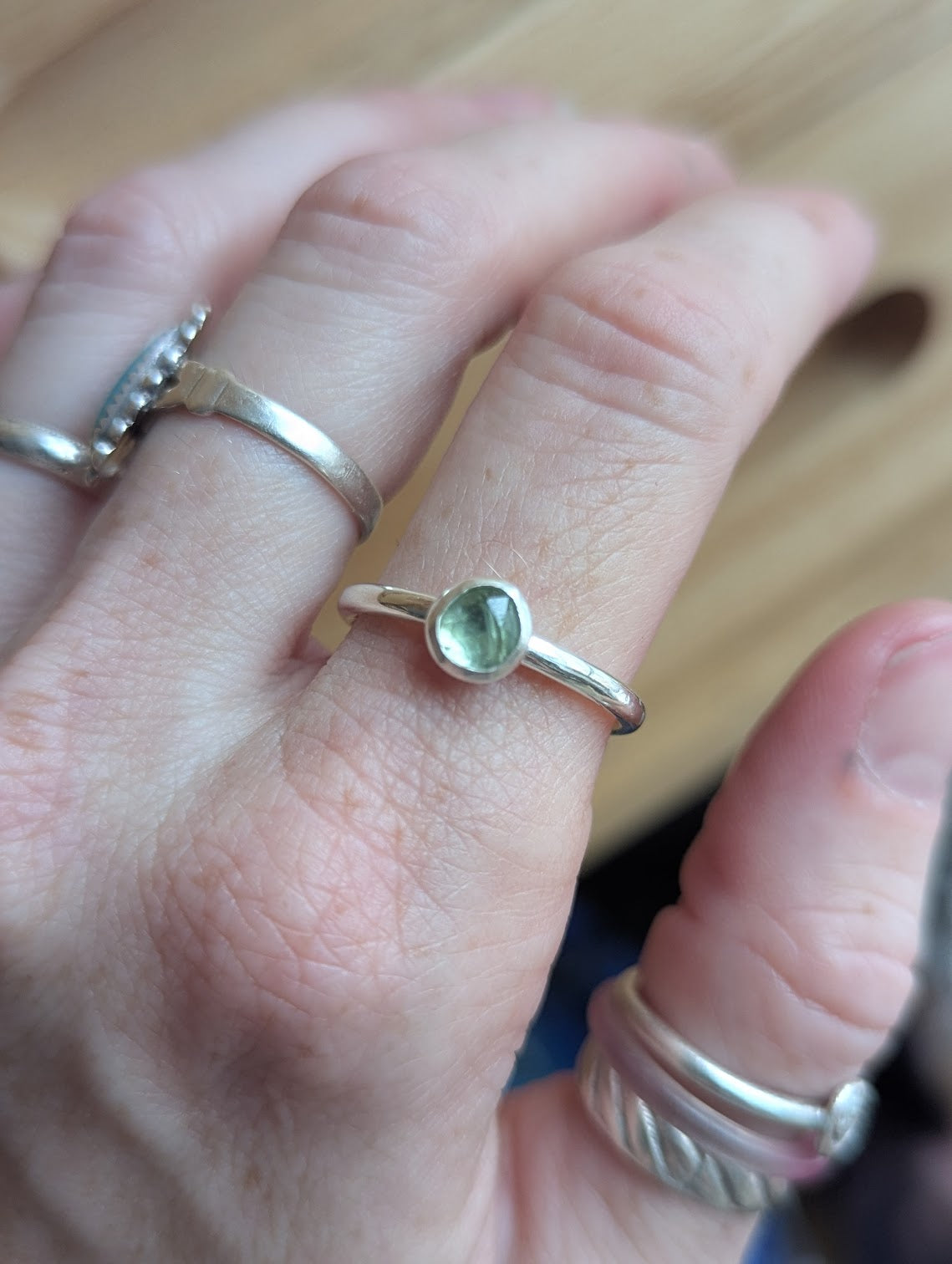 6mm Faceted Green Kyanite Ring - Size 8.5