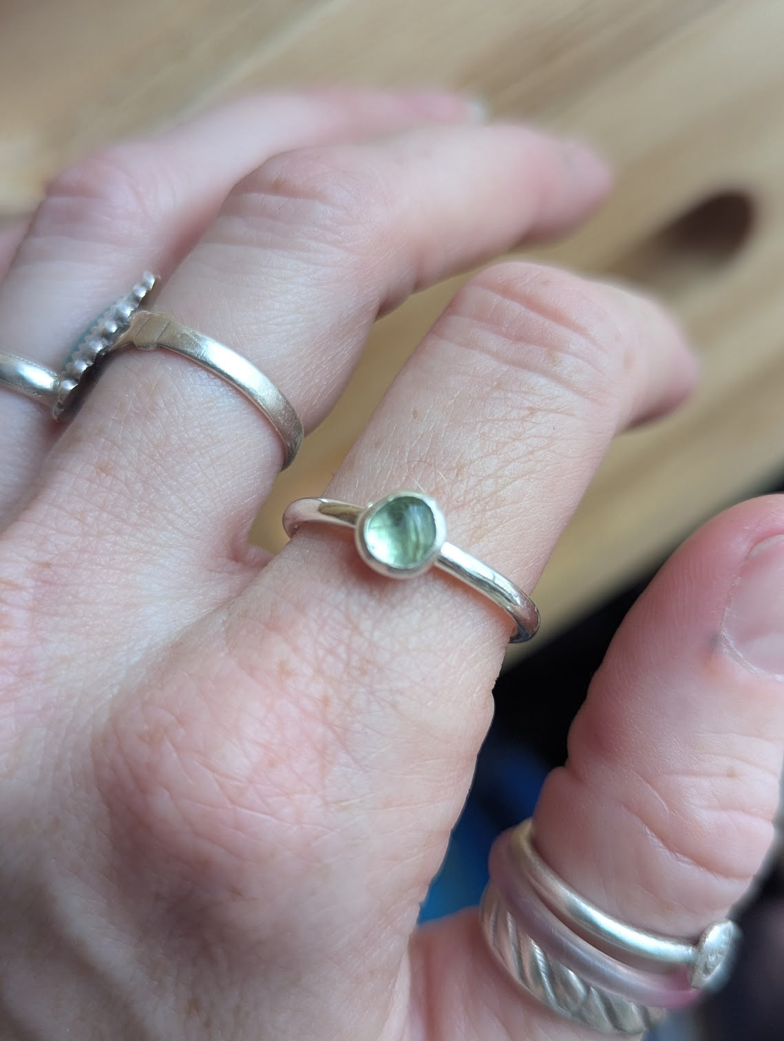 6mm Faceted Green Kyanite Ring - Size 8.5
