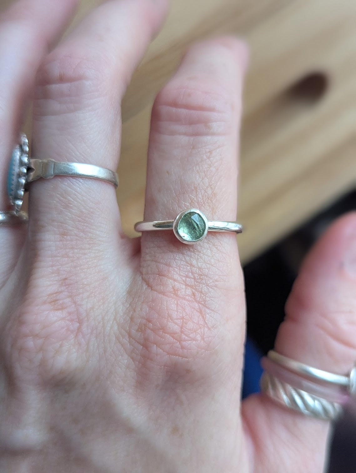 6mm Faceted Green Kyanite Ring - Size 8.5