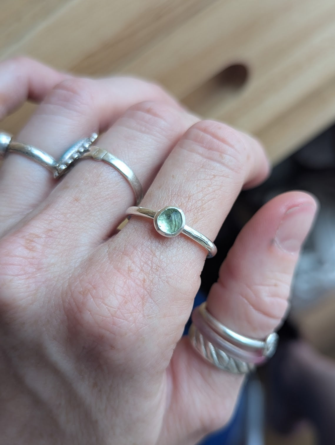 6mm Faceted Green Kyanite Ring - Size 8.5