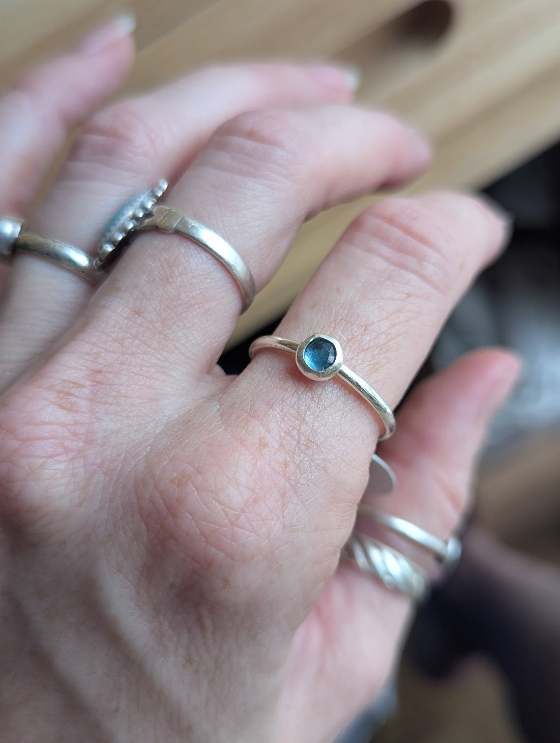 5mm Faceted Dark Aqua Kyanite Rings (Various Sizes Available)