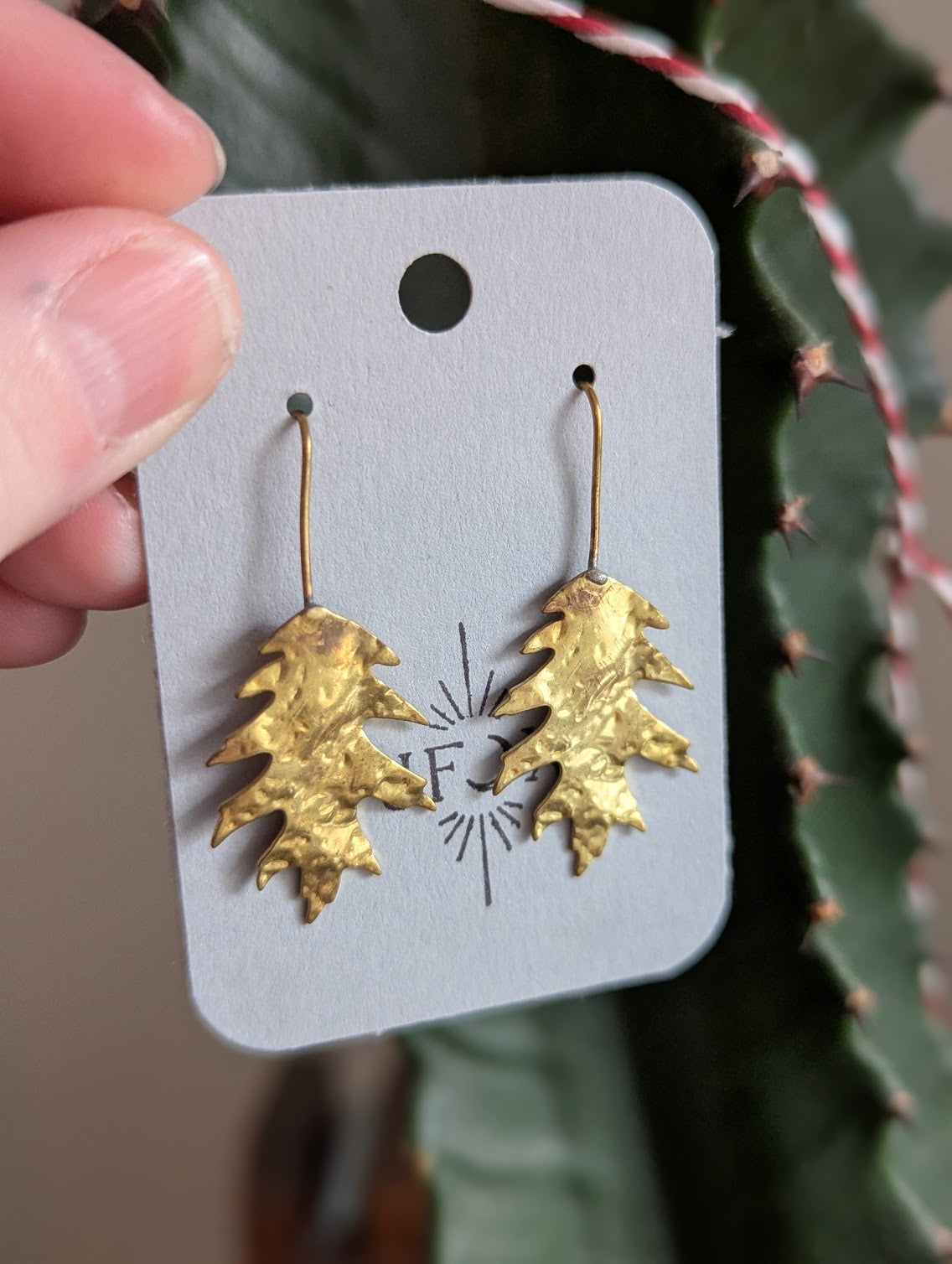 Hammered Brass Leaf Earrings