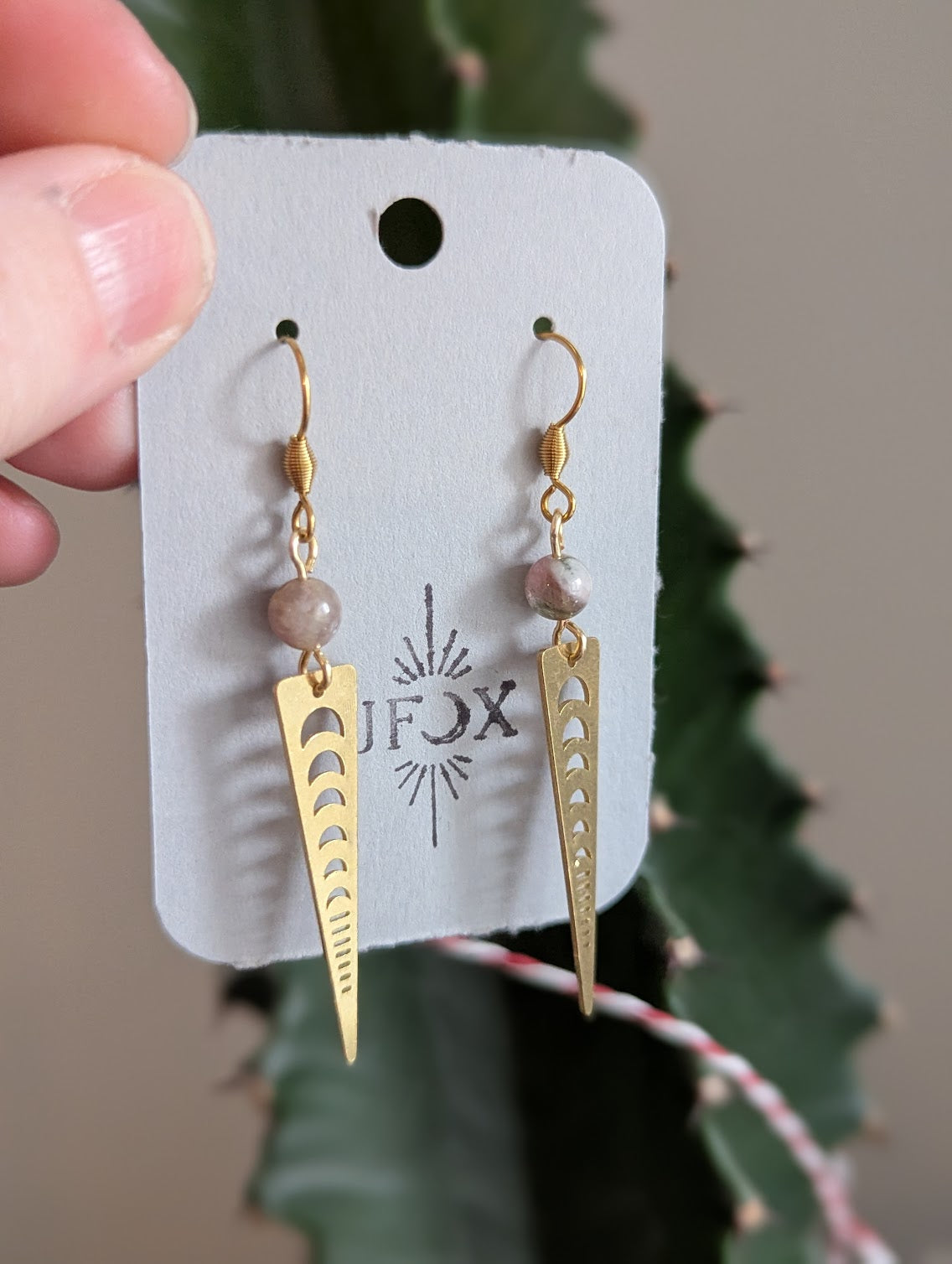 Watermelon Tourmaline Moon Phase Gold Earrings (Various Colors Available)