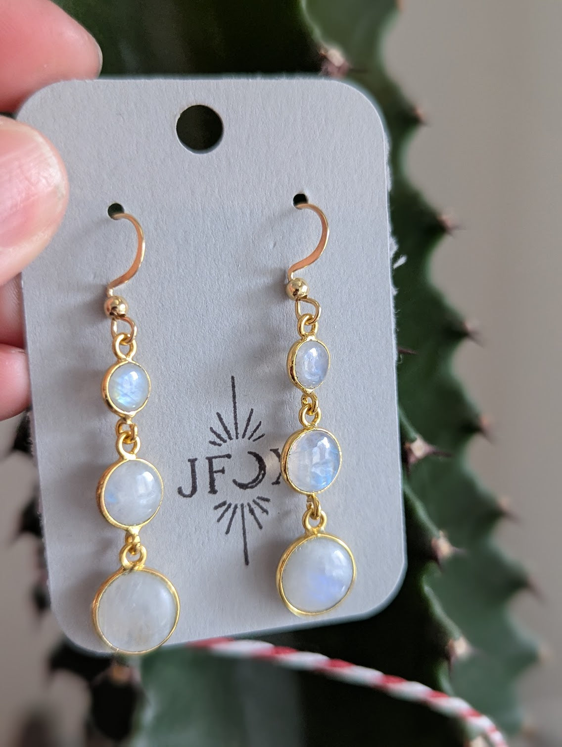 Moonstone Round Gold Trio Earrings