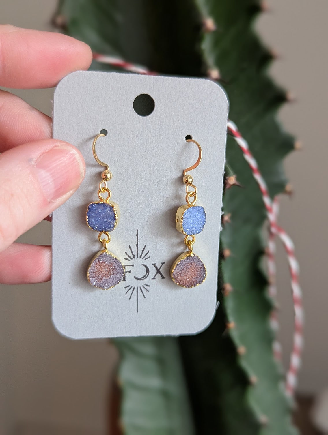Light Purple Druzy Duo Gold Earrings