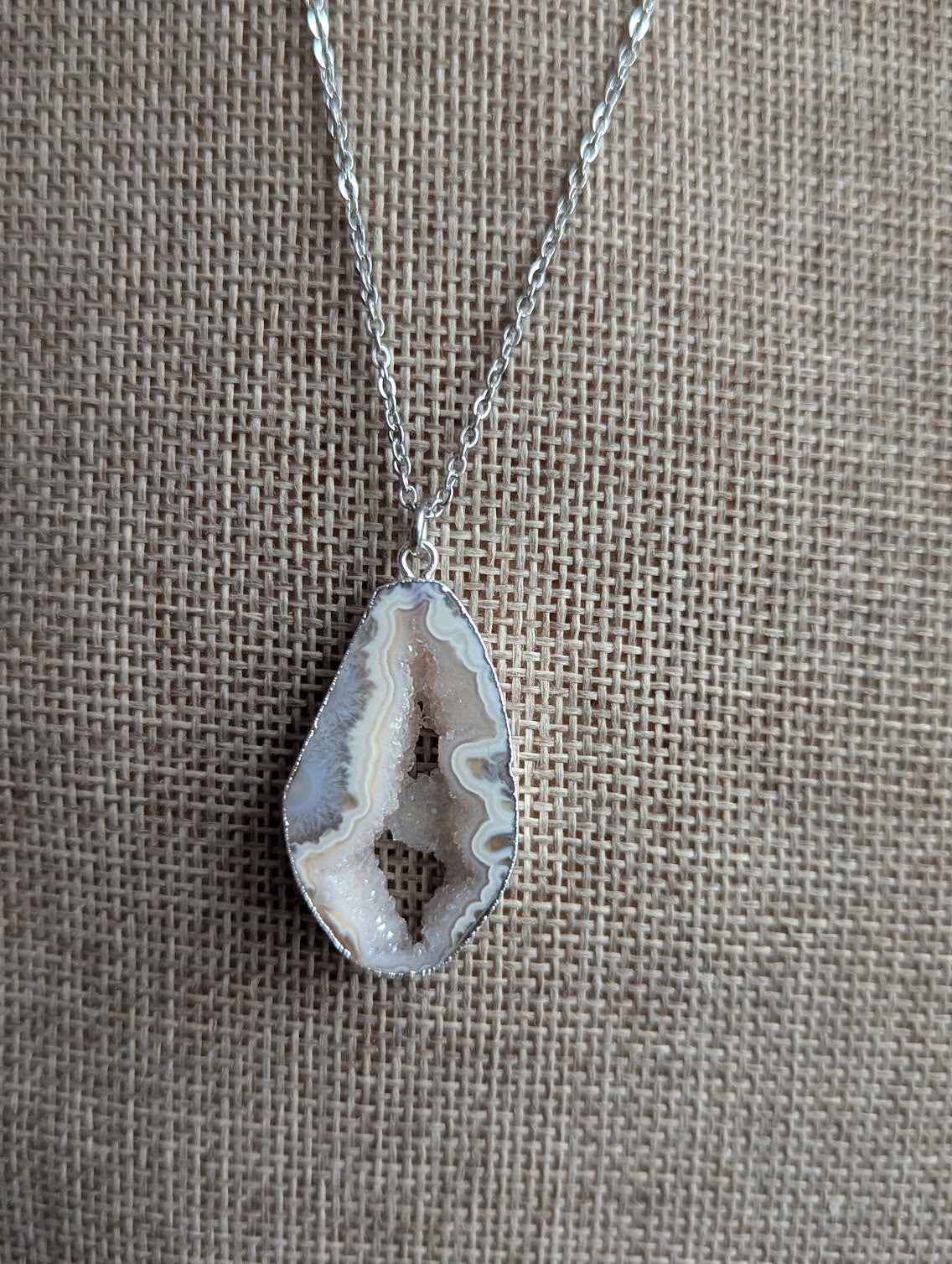 White and Grey Druzy Agate Silver Necklace (Various Options Available)
