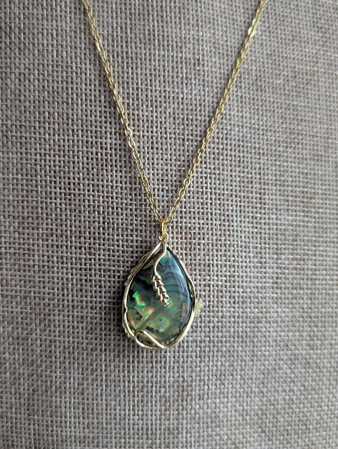 Abalone Tear Drop Gold Vine Necklace