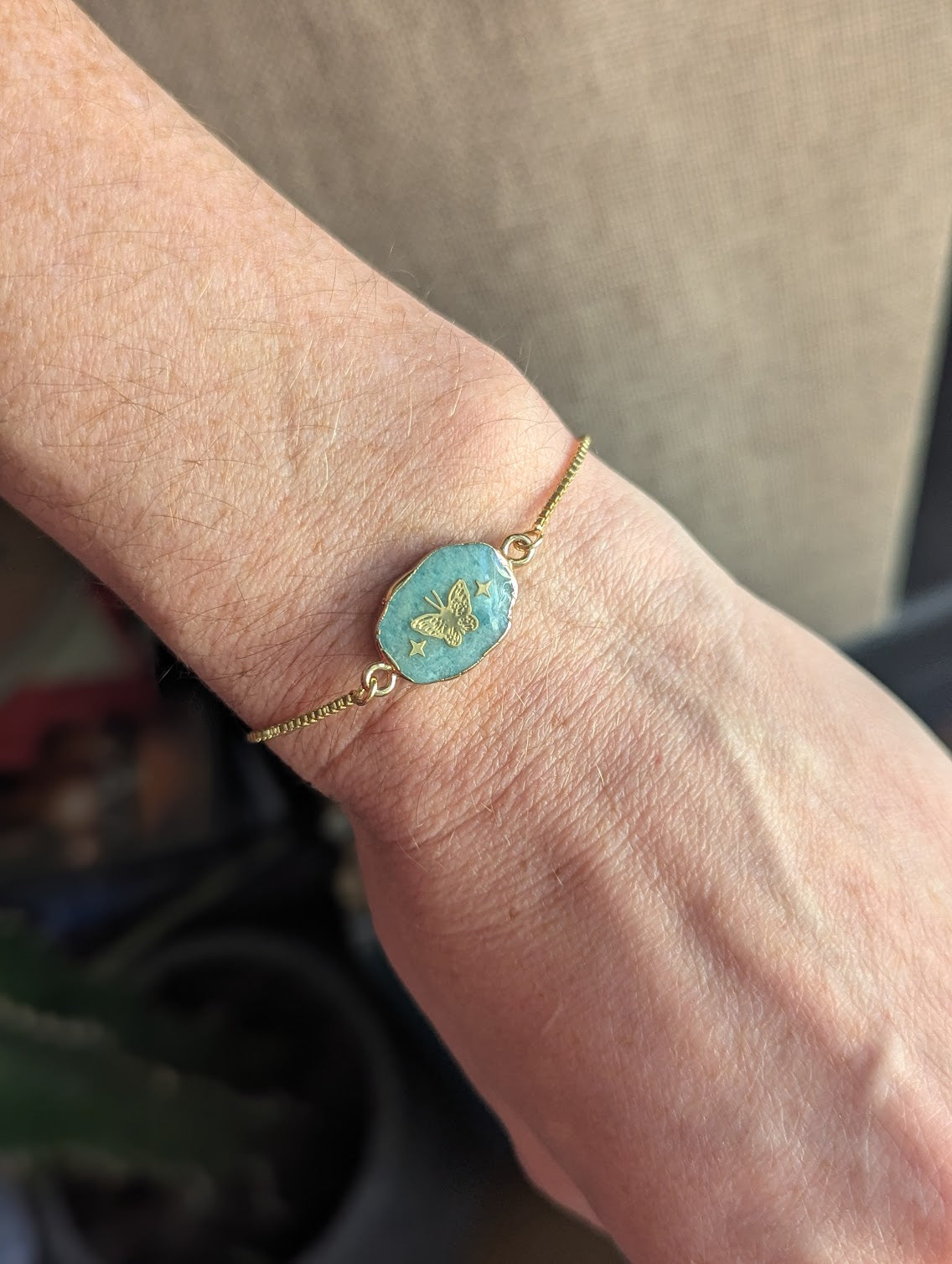Amazonite Gold Butterfly Gold Slider Bracelet