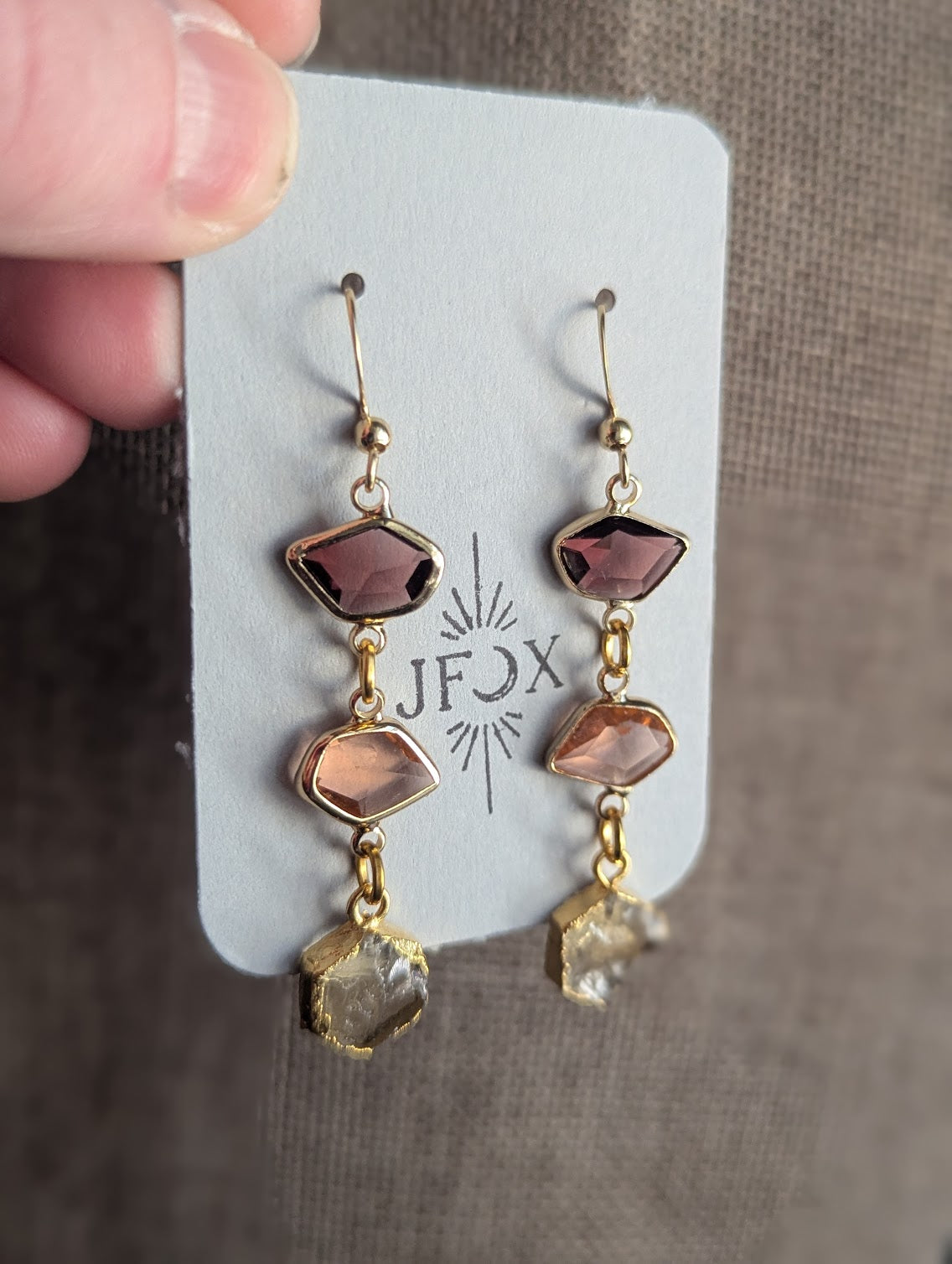 Purple, Pink and Yellow Trio Gold Earrings