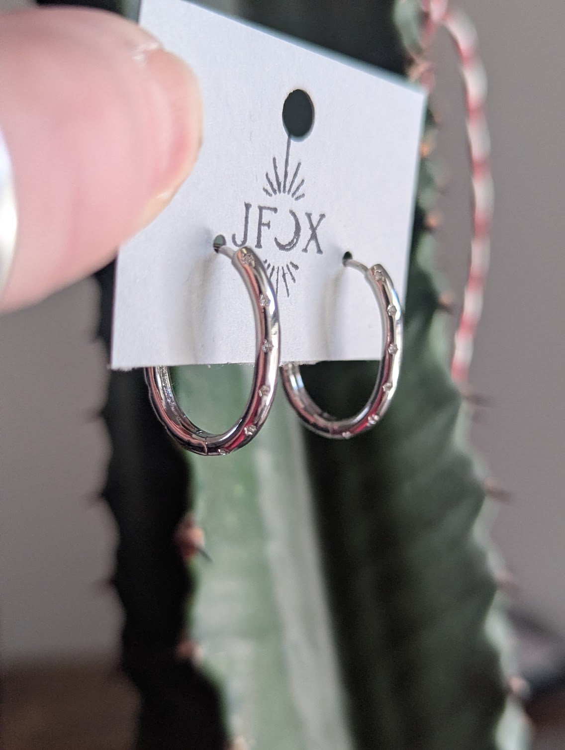 Silver Stainless Steel Crystal Oval Hoops